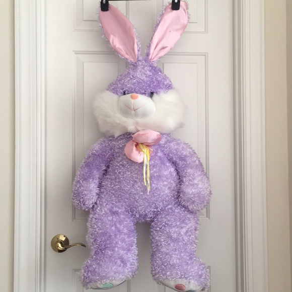 Huge Lavender Bunny Stuffed Animal Floppy Ears White Tail Pink Neck Bow - Picture 5 of 12